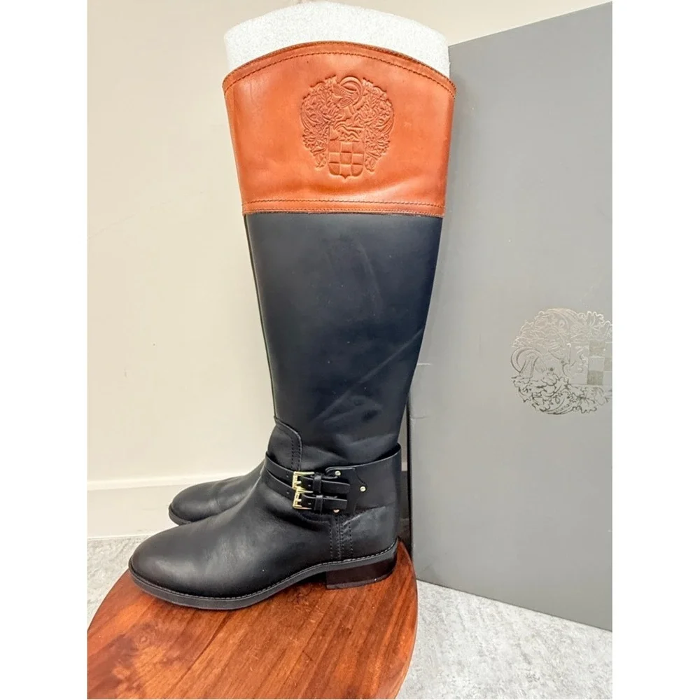 Vince Camuto‎ Black and Brown Two-Tone Over-the-Knee Riding Boots